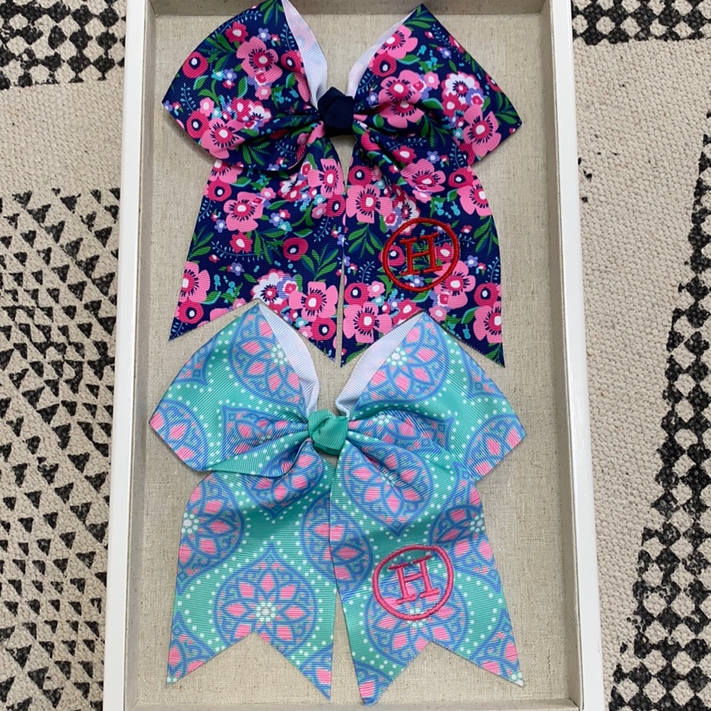 H Embroidered girls hair bows